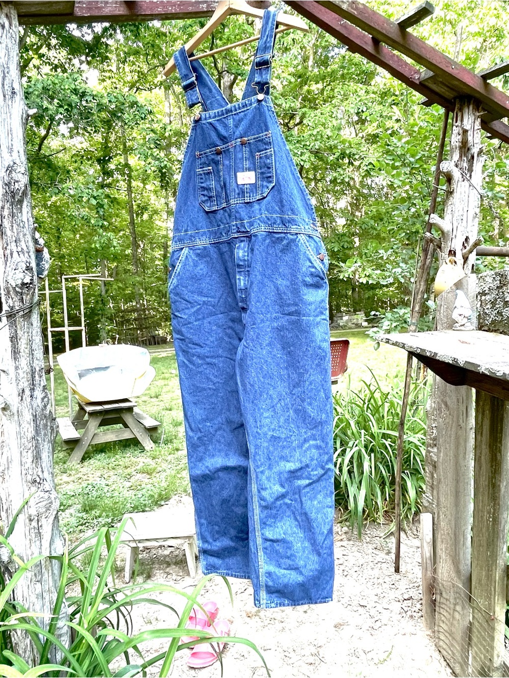 Round House Stone Washed Denim Overalls 42X30 Unisex